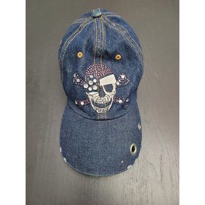 Denim Jeans Pirate Skeleton Pink Diamond Studded Rhinestone Hat Women's Cap